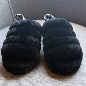 UGG Black Fuzzy Slide Slippers